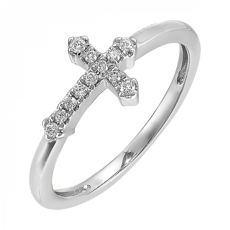 Lady's White 14 Karat Diamond Cross Ring With 12 0