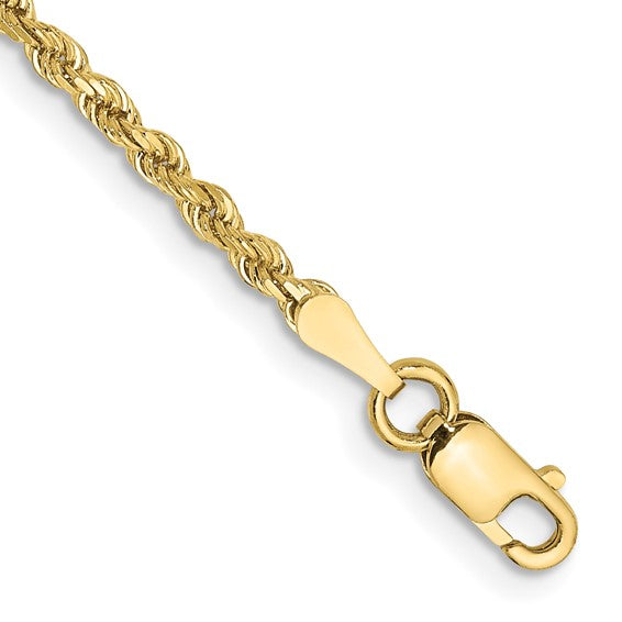 Yellow 10 Karat 2Mm Diamond-Cut Rope Bracelet Leng - Van Drake Jewelers