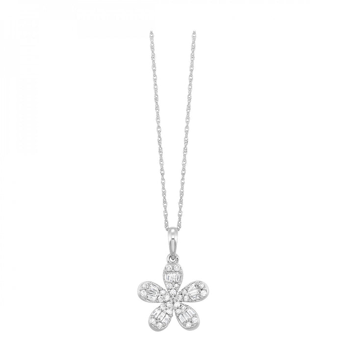 White 10 Karat Diamond Flower Pendant/Necklace Wit - Van Drake Jewelers