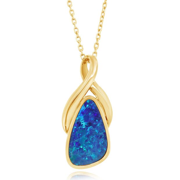 Yellow 14 Karat Australian Opal Doublet Necklace