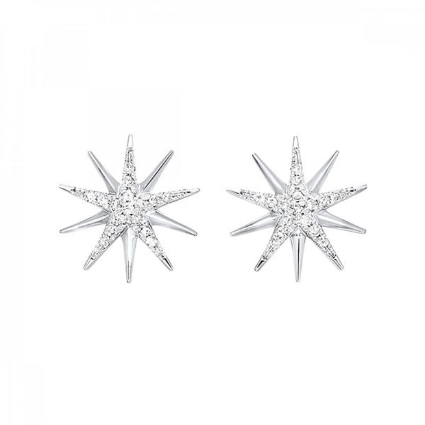 Lady's Sterling Silver Star Earrings With 32=0.10T