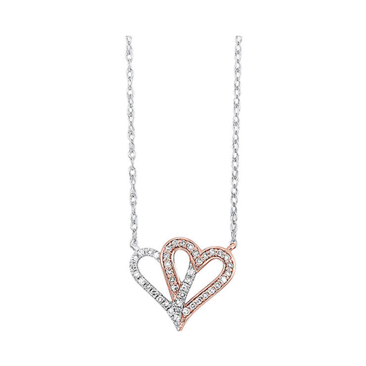 Two-Tone 10 Karat 2 Hearts Pendant With 43=0.10Tw