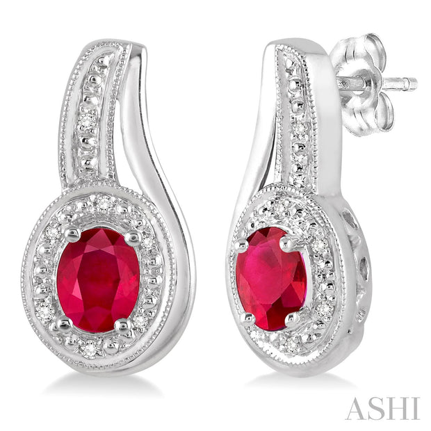 Sterling Silver Ruby & Diamond Earrings With 2=5.0