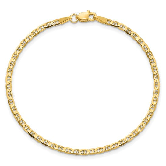 Yellow 10 Karat 2.4Mm Flat Anchor Bracelet