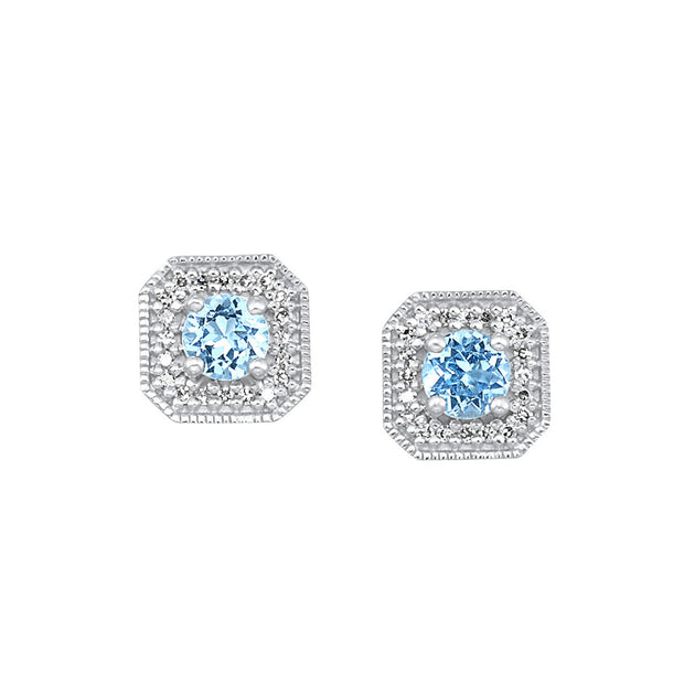 White 10 Karat Blue Topaz & Diamond Earrings With
