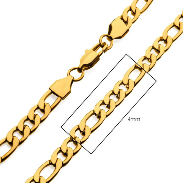 Stainless Steel 4Mm 18K Gold Ip Figaro Chain Neckl - Van Drake Jewelers