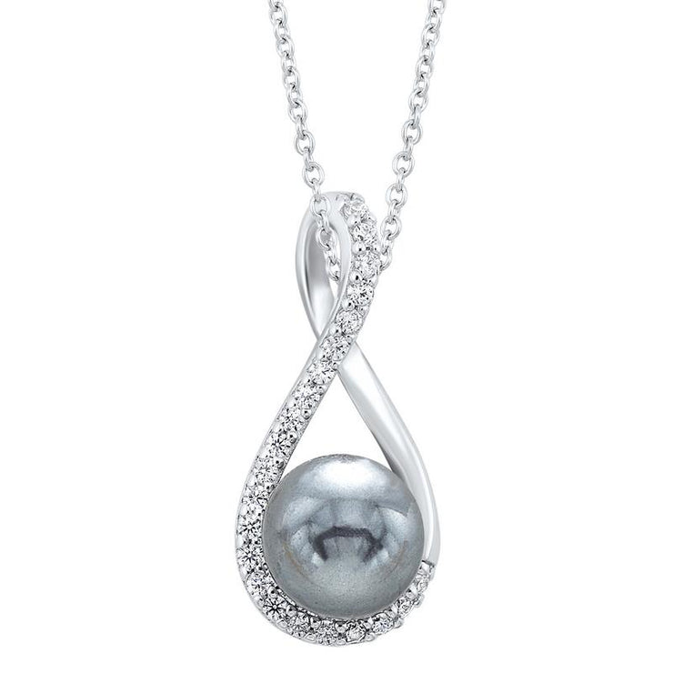 Lady's Sterling Silver Pearl & Cz Pendant - Van Drake Jewelers