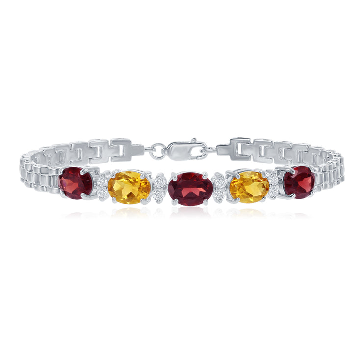 Sterling Silver Garnet, Citrine, White Topaz Brace