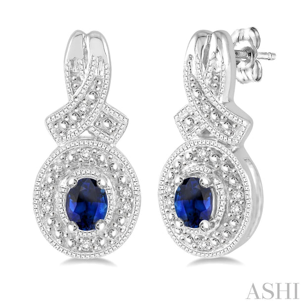 Sterling Silver Sapphire & Diamond Earrings With 2