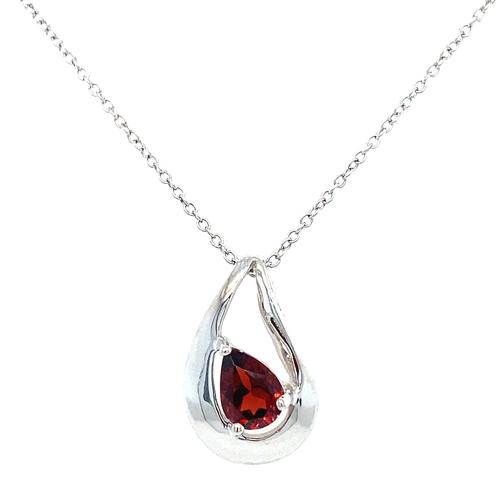 Lady's Sterling Silver Garnet Necklace - Van Drake Jewelers