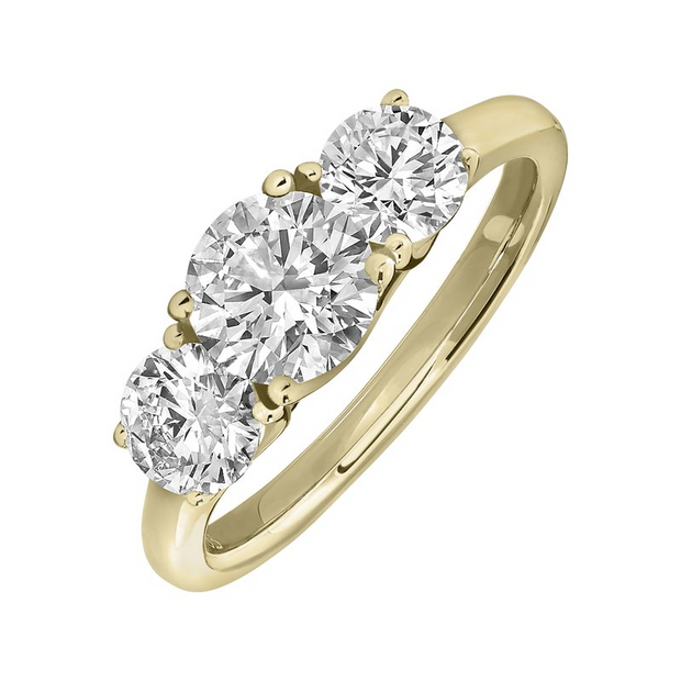 Yellow 14 Karat 3 Stone Ring With 3 = 2.00Tw Round
