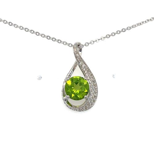 Lady's Sterling Silver Peridot & White Topaz Neckl