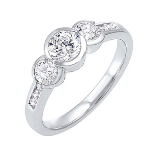 Lady's White 14 Karat 3-Stone Anniversary Ring Wit