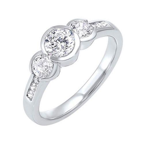 Lady's White 14 Karat 3-Stone Anniversary Ring Wit - Van Drake Jewelers