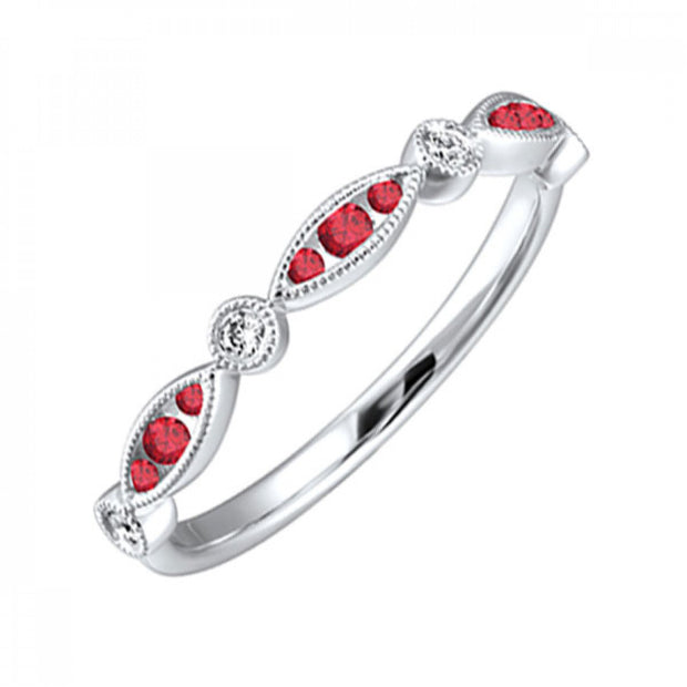 Lady's White 14 Karat Ruby & Diamond Fashion Ring