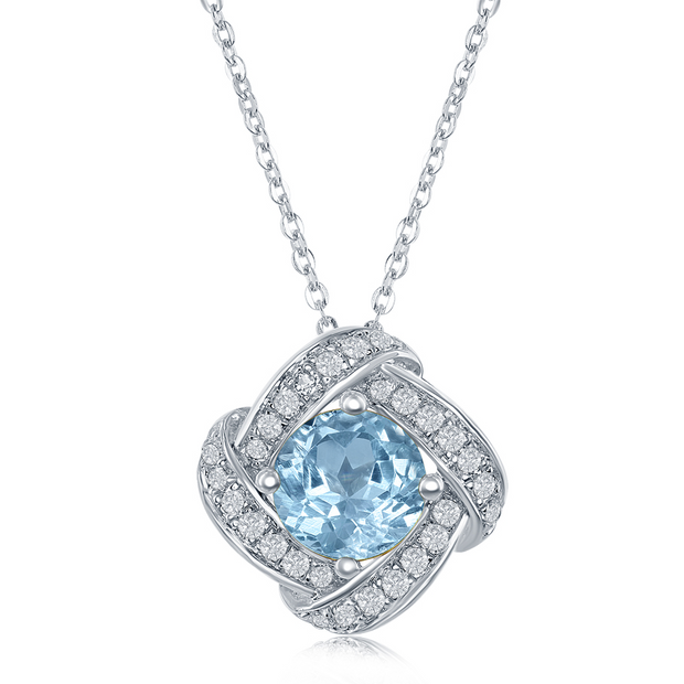 Sterling Silver Blue Topaz & White Topaz Necklace