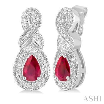 Sterling Silver Ruby & Diamond Earrings With 2=5.0