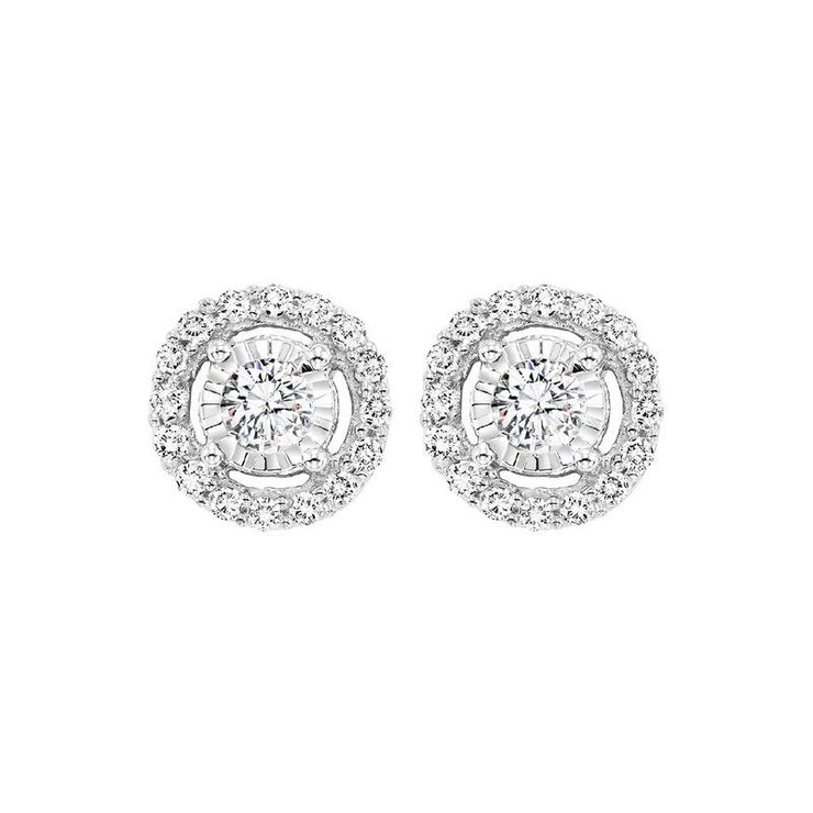 Lady's White 14 Karat Tru-Reflection Halo Stud Earrings