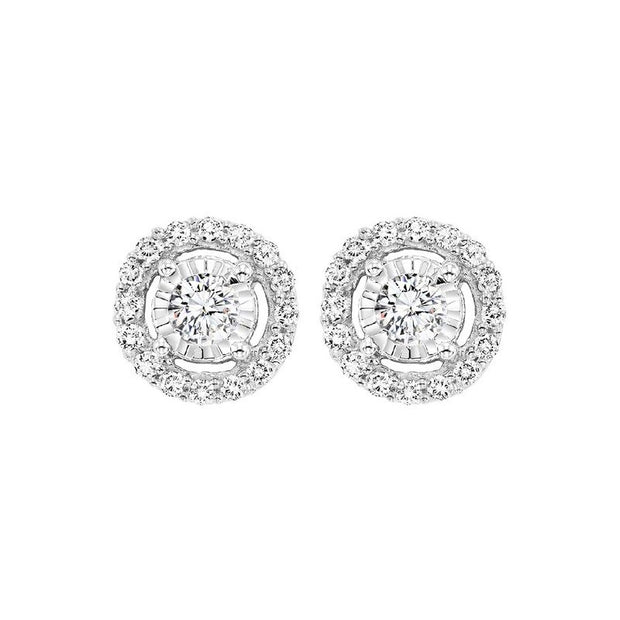 Lady's White 14 Karat Tru-Reflection Halo Stud Ear