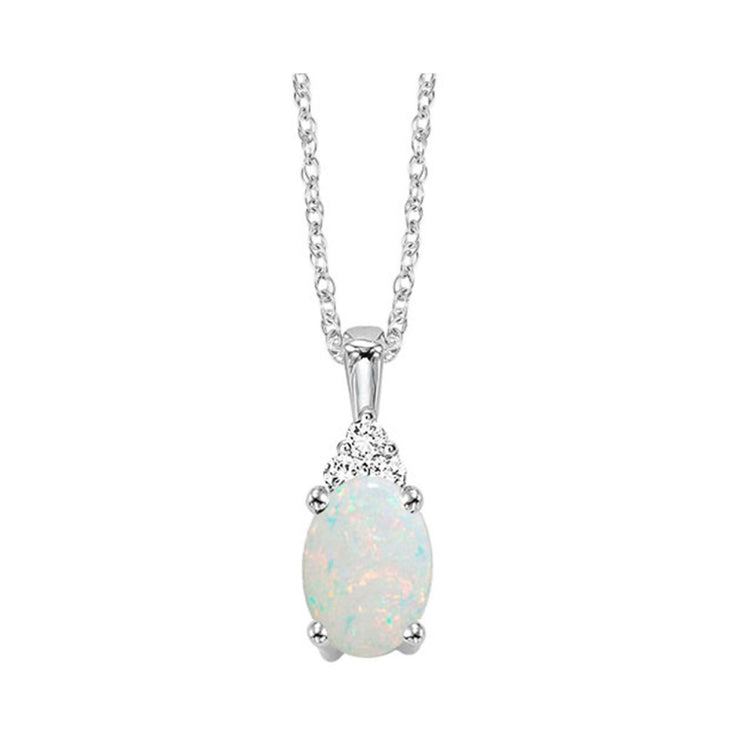 Lady's White 10 Karat Opal & Diamond Necklace With - Van Drake Jewelers