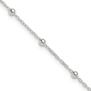 Sterling Silver 1Mm Beaded Chain Anklet 9"