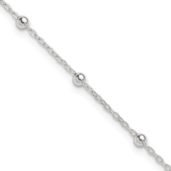 Sterling Silver 1Mm Beaded Chain Anklet 9"