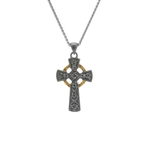 Sterling Ruthenium & 10K Cz Small Circle Cross Nec - Van Drake Jewelers
