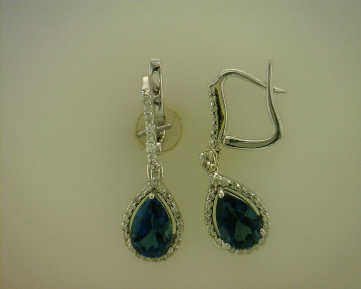 White 14 Karat Blue Topaz & Diamond Earrings With - Van Drake Jewelers
