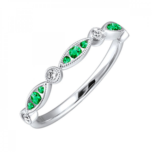 Lady's White 14 Karat Emerald And Diamond Fashion