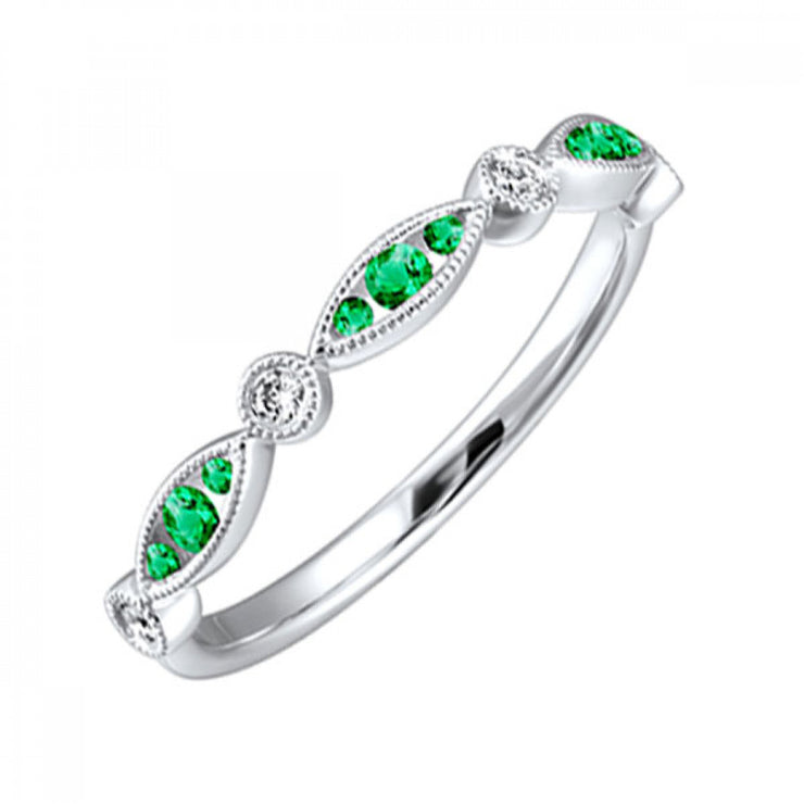 Lady's White 14 Karat Emerald And Diamond Fashion