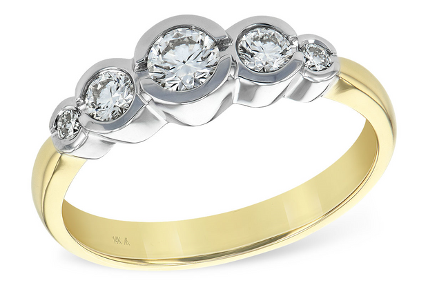 Yellow 14 Karat 5 Stone Anniversary Ring With 5 =