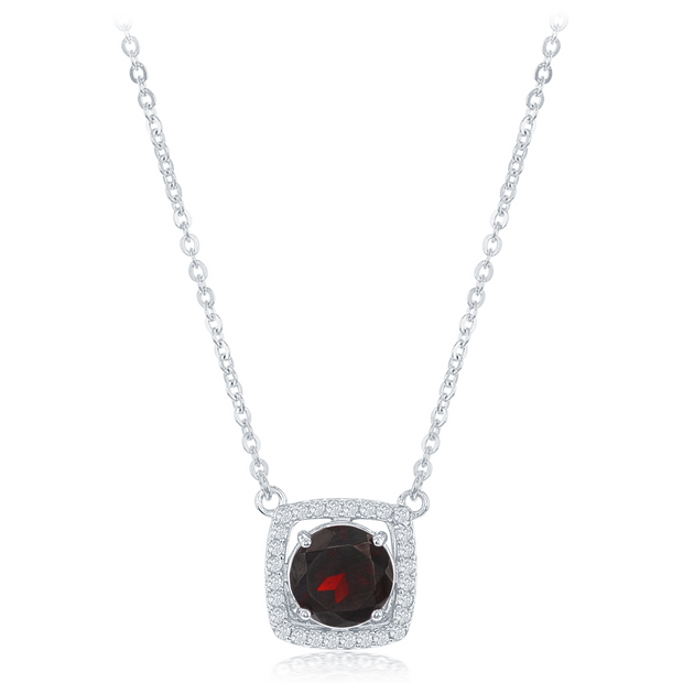 Sterling Silver Garnet & White Topaz Necklace