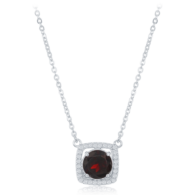 Sterling Silver Garnet & White Topaz Necklace