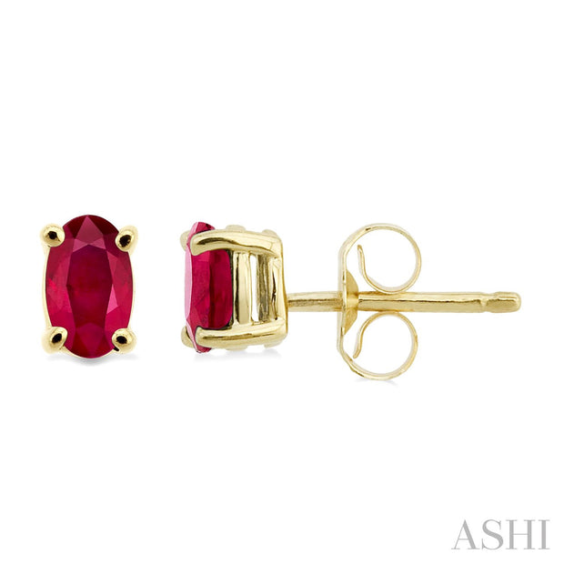 Yellow 14 Karat Stud Earrings With 2=5.00X3.00Mm O