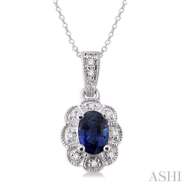 Lady's Sterling Silver Blue Sapphire & Diamond Nec