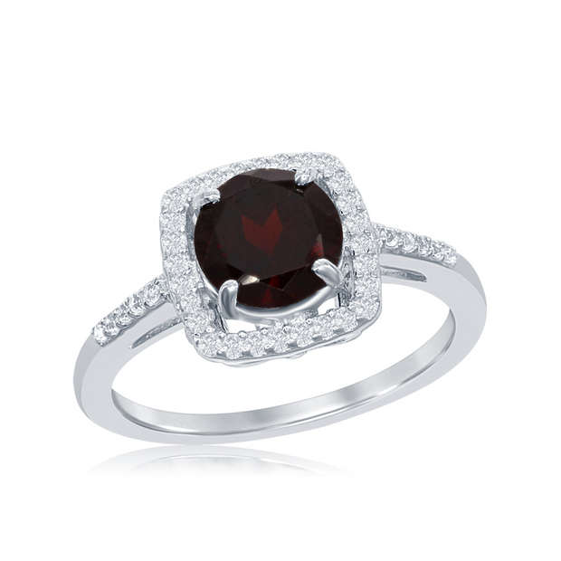 Sterling Silver Garnet & White Topaz Ring