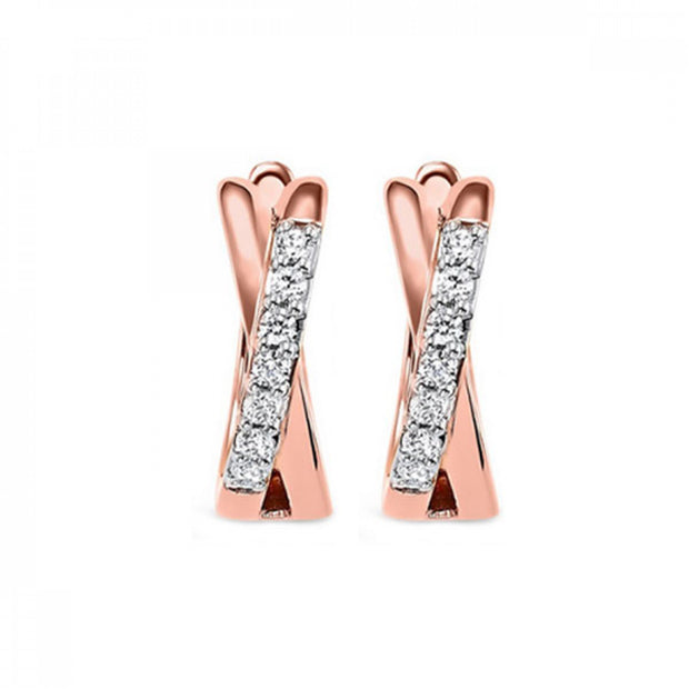 Lady's Rosé 10 Karat "X" Huggie Hoop Earrings With - Van Drake Jewelers