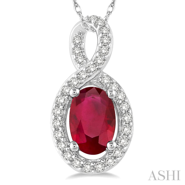 Lady's White 10 Karat Ruby & Diamonds Necklace Wit - Van Drake Jewelers