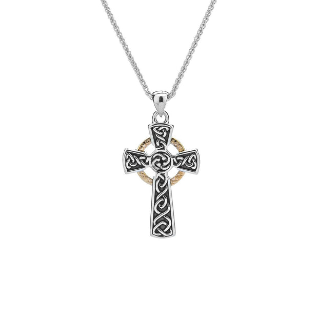 Sterling Silver/10K Small Oxidized Circle Cross Pe