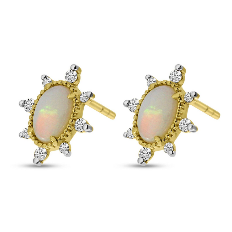 Yellow 14 Karat Opal & Diamond Earrings With 2 = O