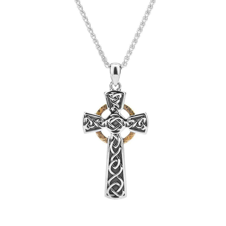 Sterling Silver Oxidized/10K Circle Cross Pendant