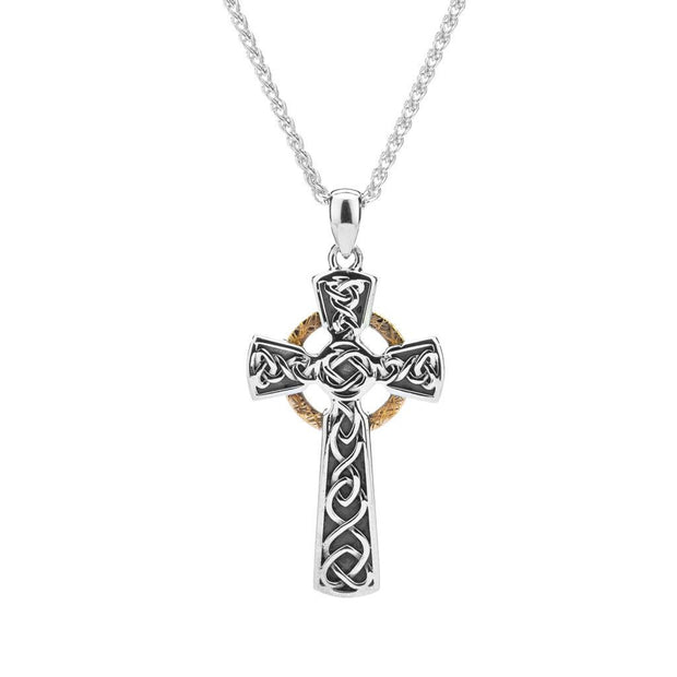 Sterling Silver Oxidized/10K Circle Cross Pendant - Van Drake Jewelers