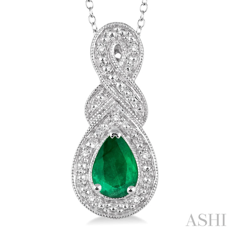 Lady's Sterling Silver Emerald & Diamond Necklace - Van Drake Jewelers