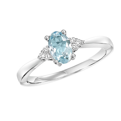 Lady's White 10 Karat Aqua & Diamond Ring With One - Van Drake Jewelers