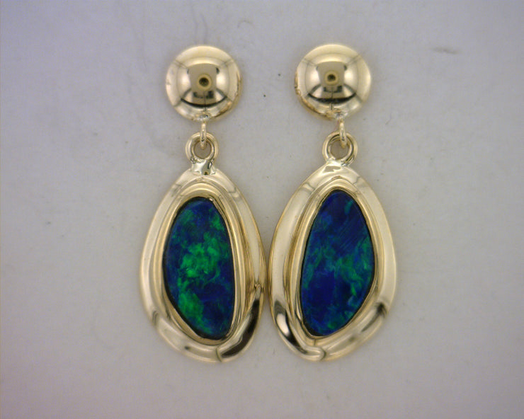 Yellow 14 Karat Australian Opal Doublet Earrings - Van Drake Jewelers