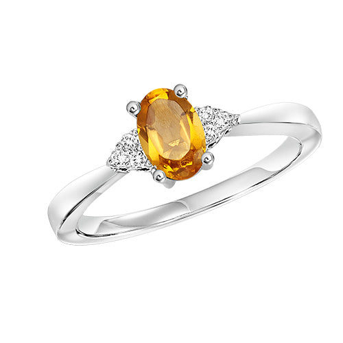 Lady's White 10 Karat Citrine & Diamond Ring With