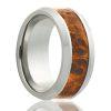 Tungsten Beveled Edge Band With A 4Mm Burl Wood In