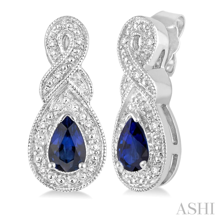 Sterling Silver Sapphire & Diamond Earrings With 2