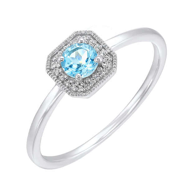 Lady's White 10 Karat Blue Topaz & Diamond Ring Wi