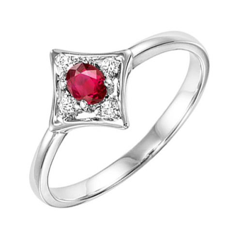 Lady's White 14 Karat Ruby & Diamond Fashion Ring - Van Drake Jewelers